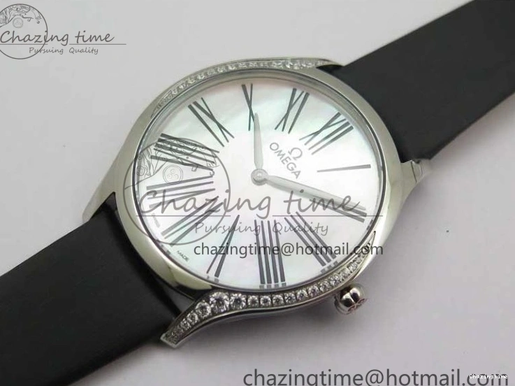 0406 ZeroBulk Ladies’ De Ville Trésor Diamond SS 3AF 1:1 Best Edition White Dial Black Markers On Black fabric strap Swiss Quartz 7880